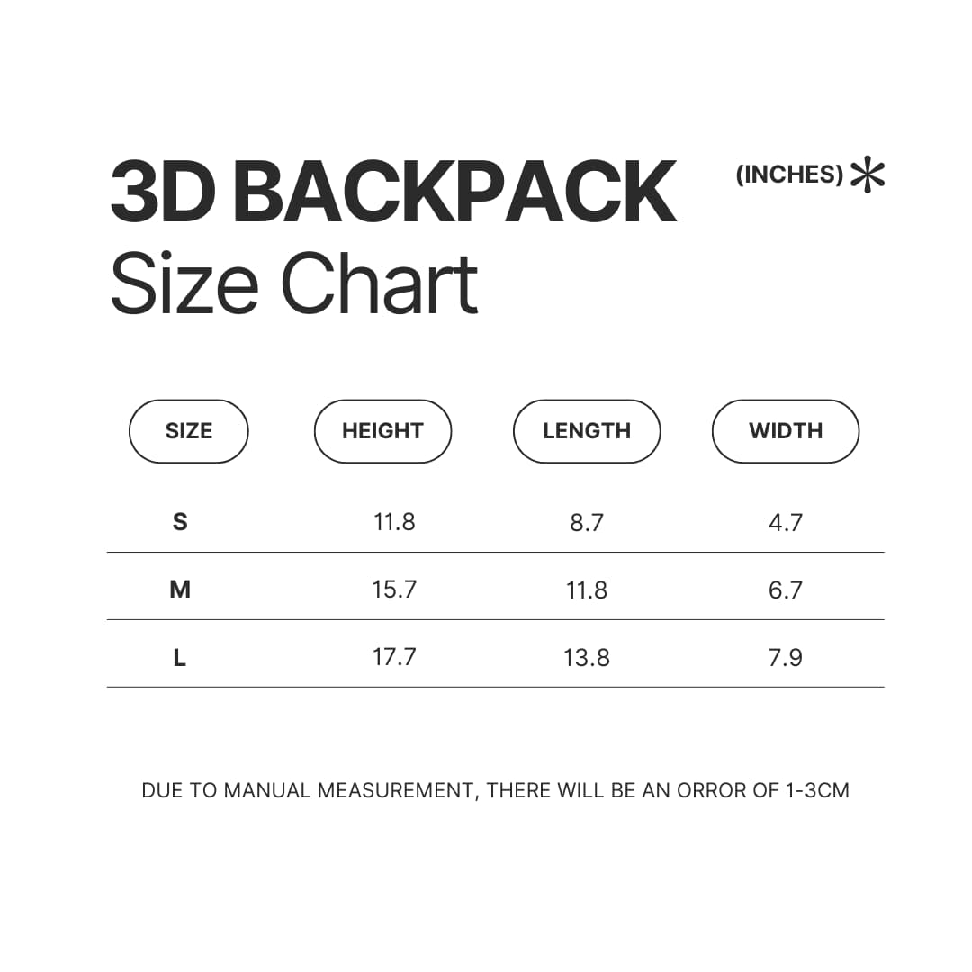 3D Backpack Size Chart - OFFICIAL Inuyasha