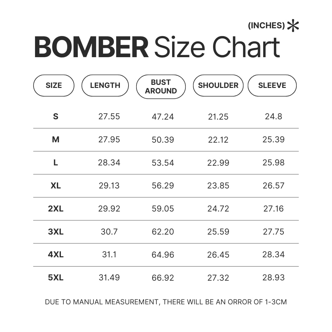 Bomber Size Chart - OFFICIAL Inuyasha