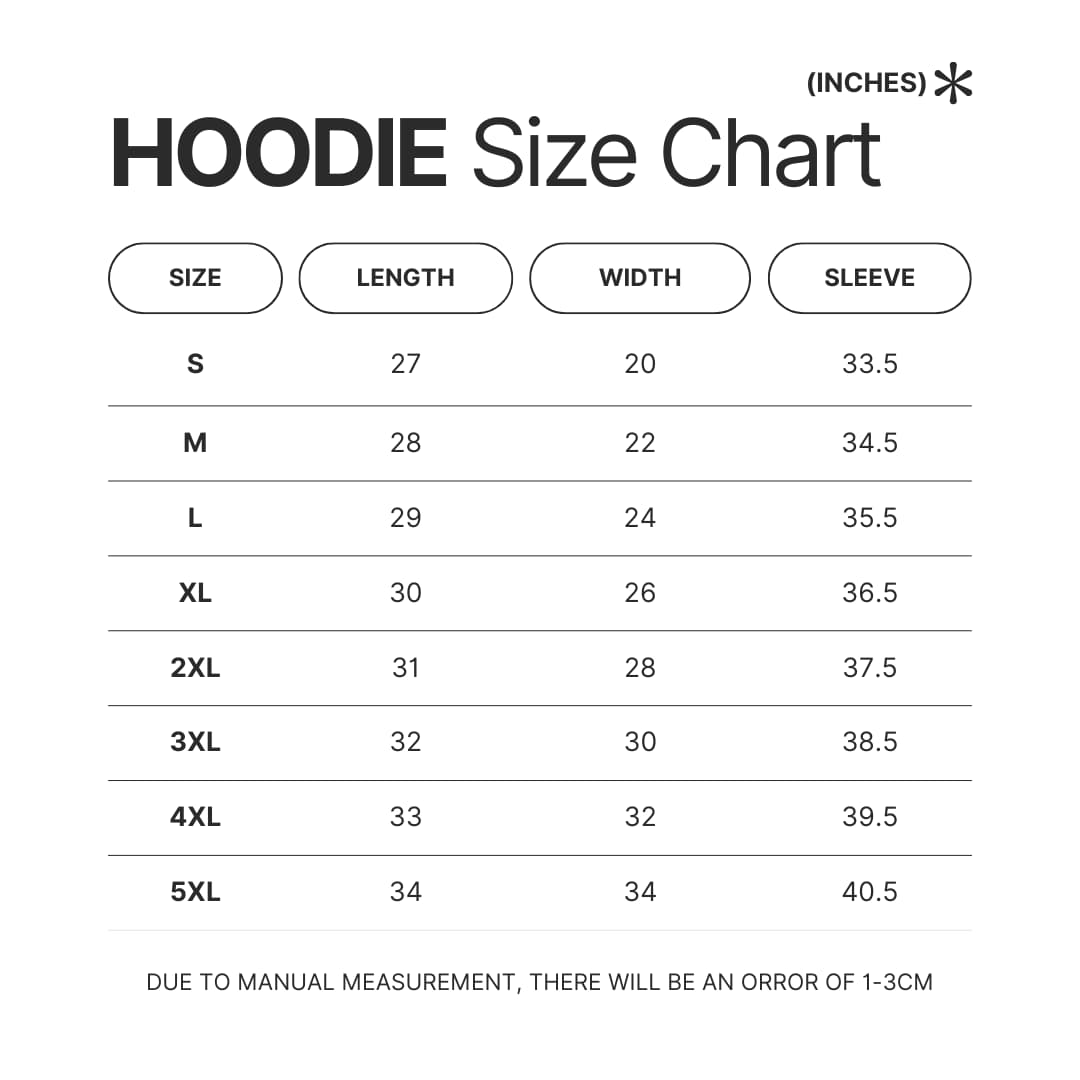 Hoodie Size Chart - OFFICIAL Inuyasha