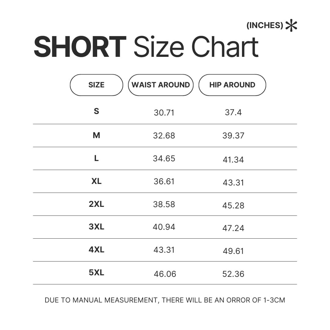 Short Size Chart - OFFICIAL Inuyasha