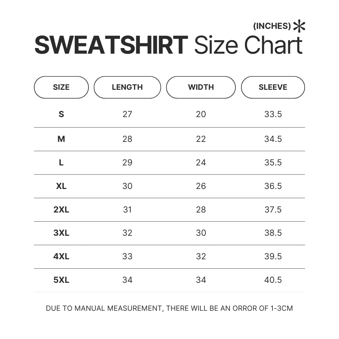 Sweatshirt Size Chart - OFFICIAL Inuyasha