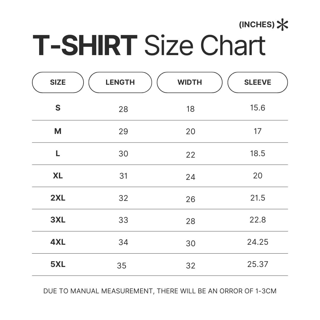 T shirt Size Chart - OFFICIAL Inuyasha