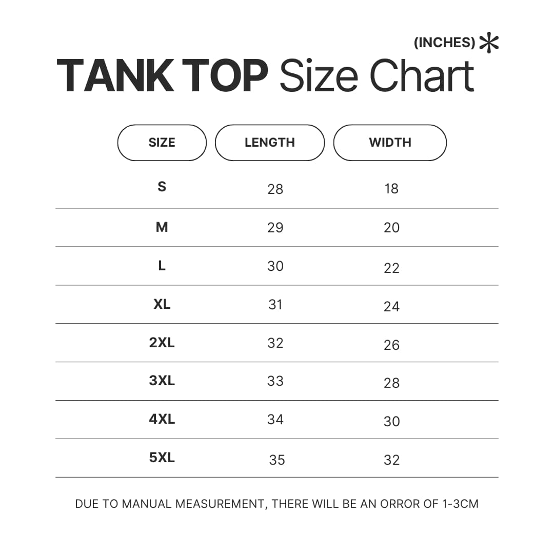 Tank Top Size Chart - OFFICIAL Inuyasha