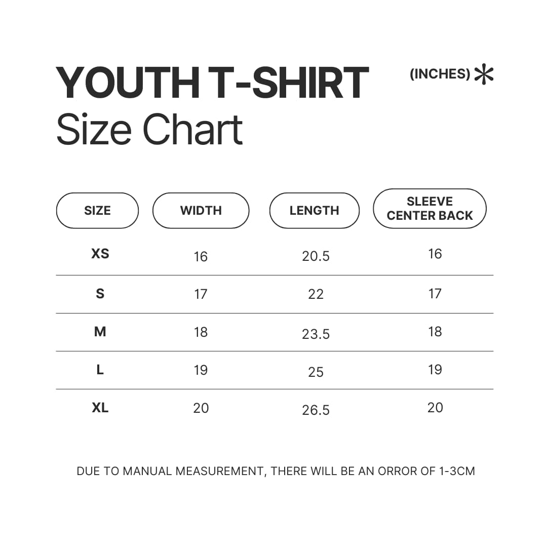 Youth T shirt Size Chart - OFFICIAL Inuyasha