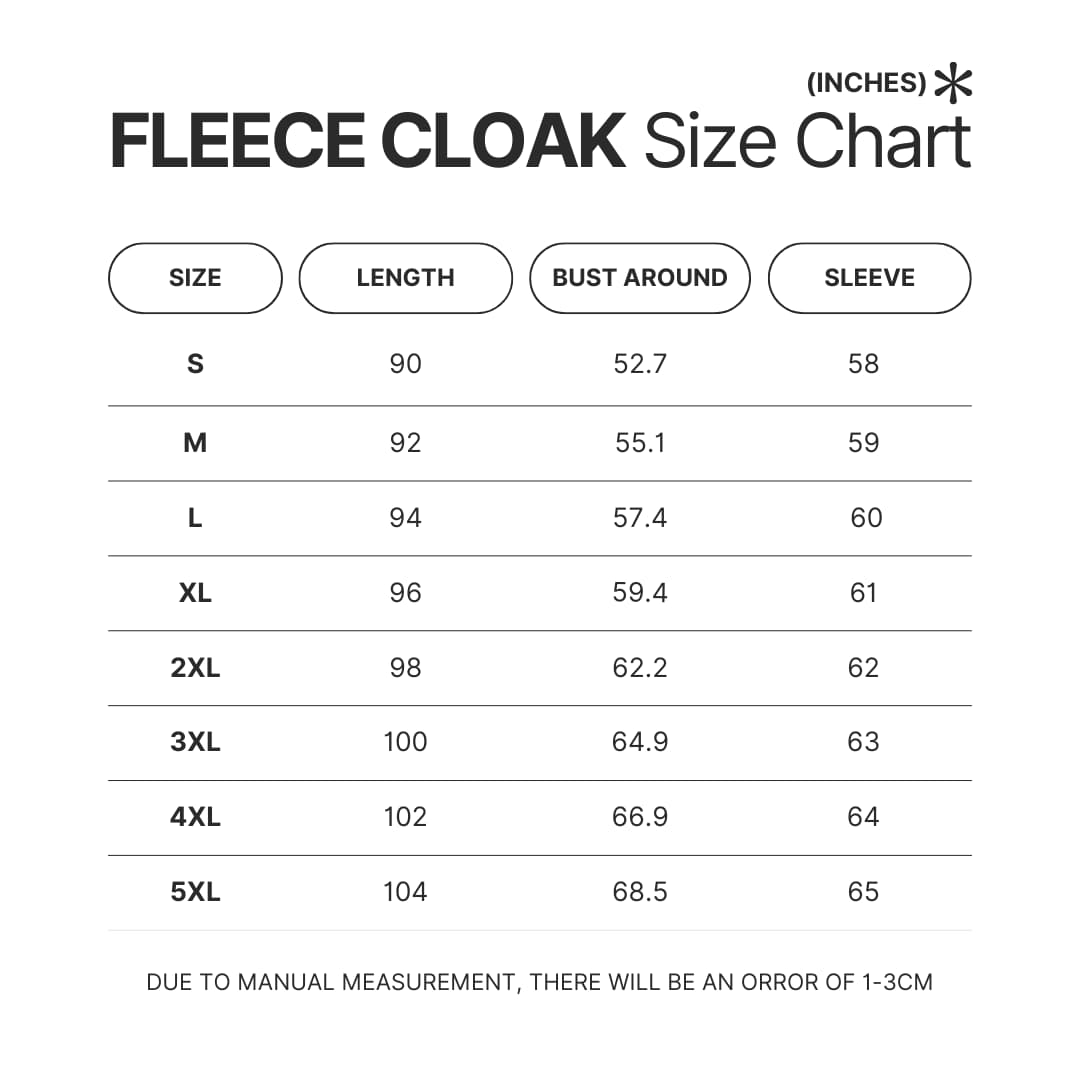 Fleece Cloak Size Chart - OFFICIAL Inuyasha