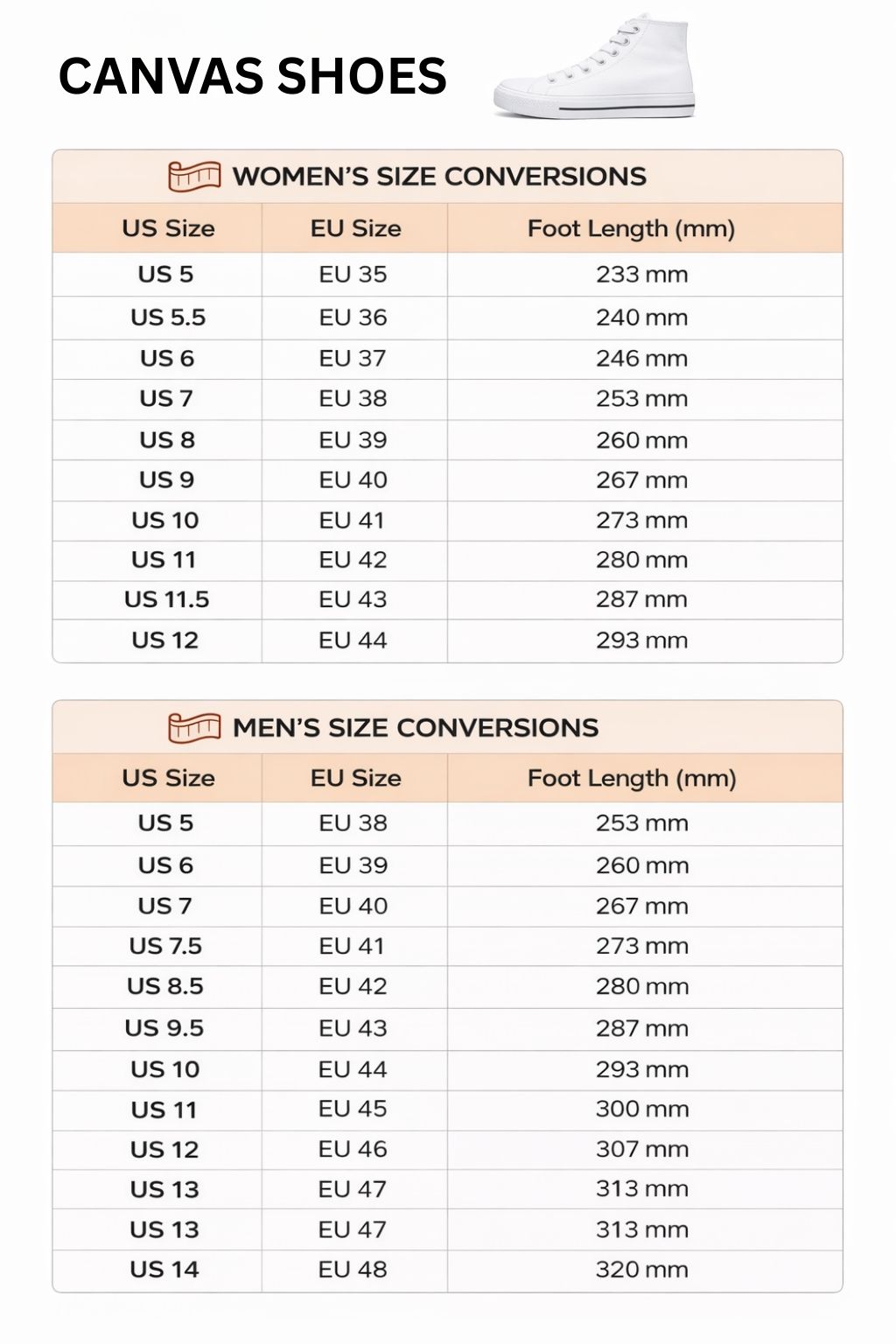 Product size chart